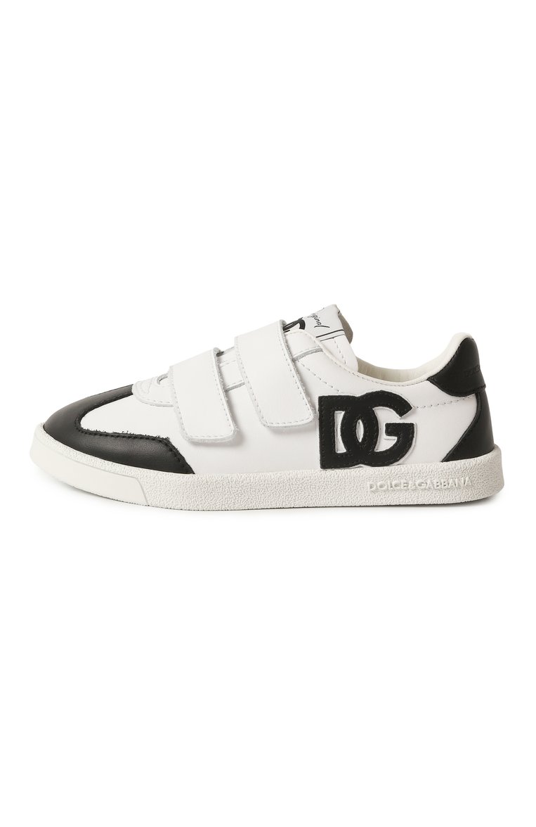 Детские кожаные кеды dg original DOLCE & GABBANA черно-белого цвета, арт. DA5254/A1048/24-28 | Фото 2 (Материал внутренний: Натуральная кожа; Нос: Не проставлено; Материал внешний: Натуральная кожа; Материал сплава: Проставлено; Кросс-КТ: велькро; Мальчики Кросс-КТ: Обувь-низкие)