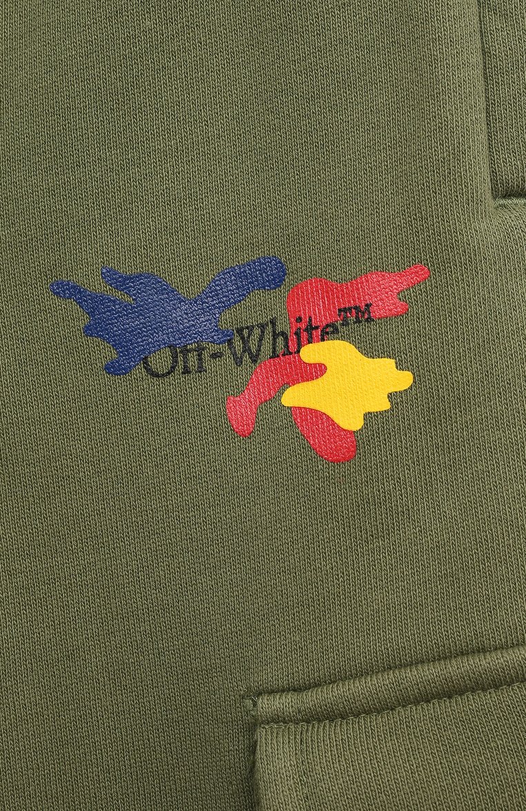 Детские хлопковые джоггеры OFF-WHITE хаки цвета, арт. 0BCH005F23FLE001 | Фото 3 (Материал внешний: Хлопок; Нос: Не проставлено; Материал сплава: Проставлено; Мальчики Кросс-КТ: Джоггеры-одежда)