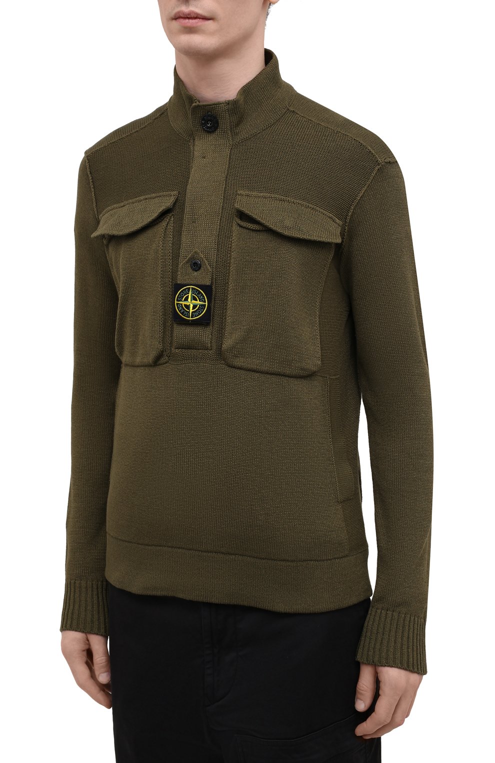 Хлопковый свитер STONE ISLAND хаки цвета по цене 97200 руб., арт. 7415542D4, фото 3 Хлопковый свитер STONE ISLAND, арт. 7415542D4, фото 3
