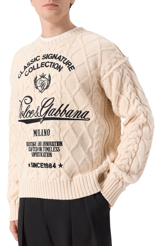Хлопковый свитер Dolce & Gabbana GXX37Z/JGMFL Бежевый  GXX37Z/JGMFL Фото 3