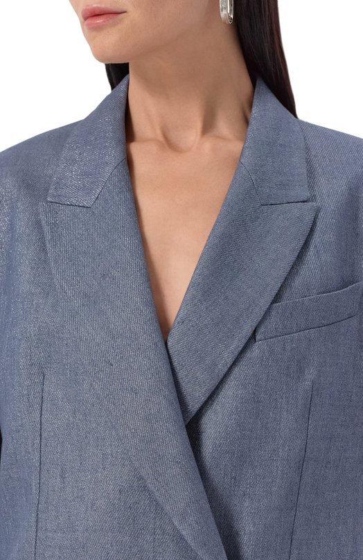 Жакет изо льна и шерсти Brunello Cucinelli MG5107265P Синий  MG5107265P Фото 5