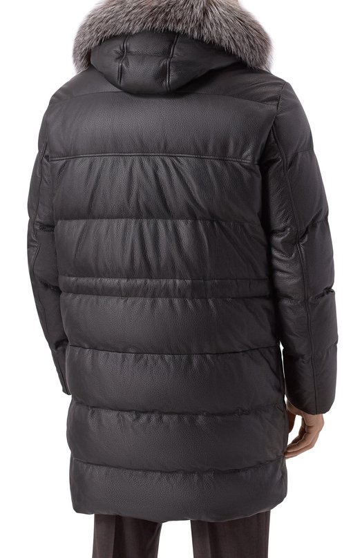 Кожаный пуховик с отделкой из песца Stefano Ricci MDJ5300430/5901/60 Чёрный  MDJ5300430/5901/60 Фото 4