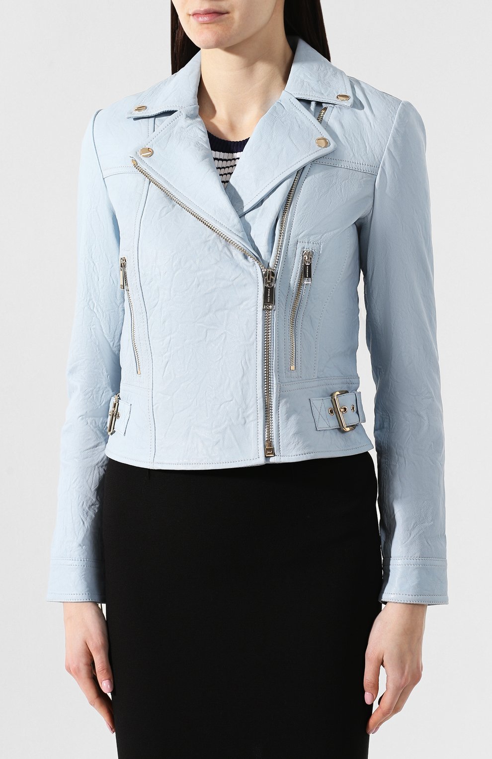Кожаная куртка MICHAEL MICHAEL KORS голубого цвета по цене 46100 руб., арт. MS92HZL2A3, фото 3 Кожаная куртка MICHAEL MICHAEL KORS, арт. MS92HZL2A3, фото 3
