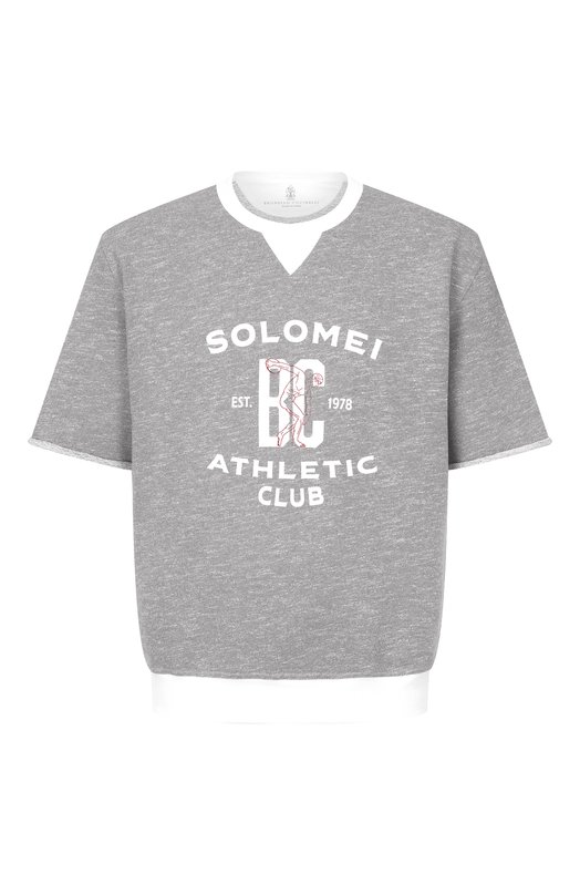 Футболка из хлопка и льна Brunello Cucinelli MR8313378G Серый MR8313378G