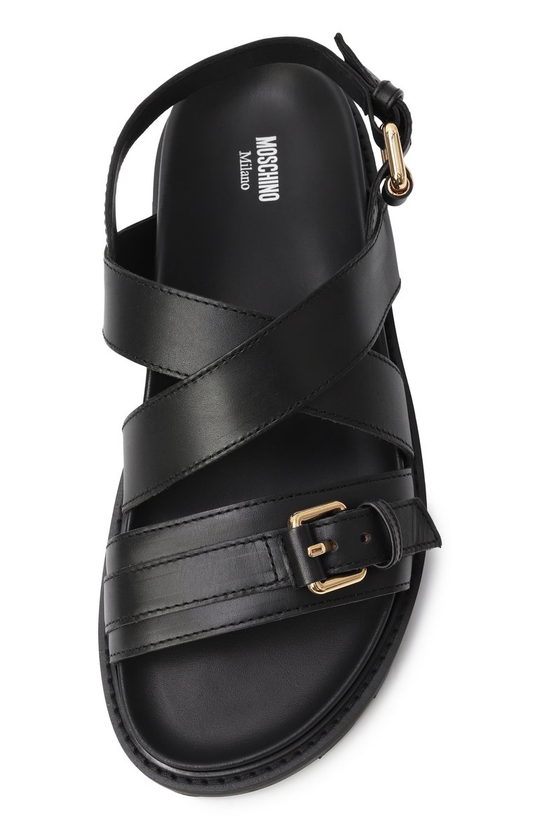 Мужские кожаные сандалии MOSCHINO черного цвета, арт. 16263/GA0 | Фото 6 (Материал внешний: Натуральная кожа; Материал внутренний: Натуральная кожа, Резина, Текстиль; Нос: Не проставлено; Автоматизация состава: Проставлено)