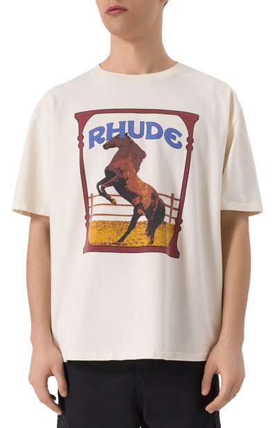 Хлопковая футболка RHUDE кремового цвета по цене 33950 руб., арт. RHSS25TT05012, фото 3 Хлопковая футболка RHUDE, арт. RHSS25TT05012, фото 3