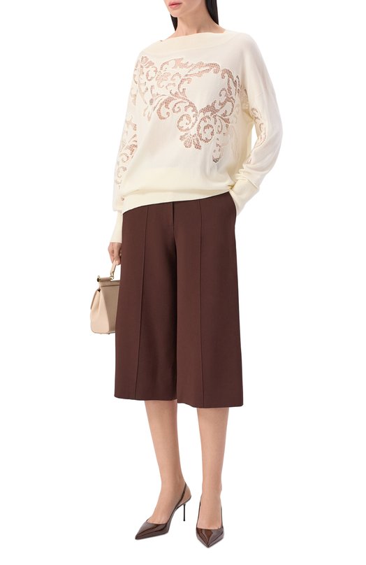 Пуловер из хлопка и вискозы Elie Saab T0275NR26/CK014 Кремовый  T0275NR26/CK014 Фото 2