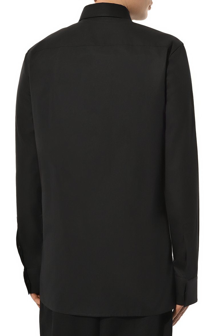 Мужская хлопковая рубашка GIVENCHY черного цвета, арт. BM60PQ14M6 | Фото 4 (Рукава: Длинные; Материал внешний: Хлопок; Длина (для топов): Стандартные; Манжеты: На пуговица�х; Случай: Повседневный; Стили: Кэжуэл; Принт: Однотонные; Рубашки М: Regular Fit; Воротник: Акула; Автоматизация ТО: Проставлено; Автоматизация состава: Проставлено)