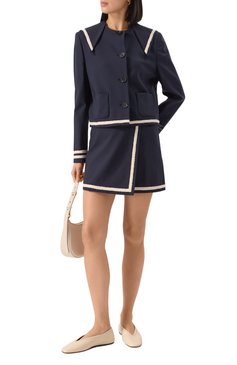Женская шерстяная юбка MSGM синего цвета, арт. 3841MDD16/257127 | Фото 2 (Материал внешний: Шерсть; Длина Ж (юбки, платья, шорты): Мини; Стили: Преппи; Кросс-КТ: костюм)