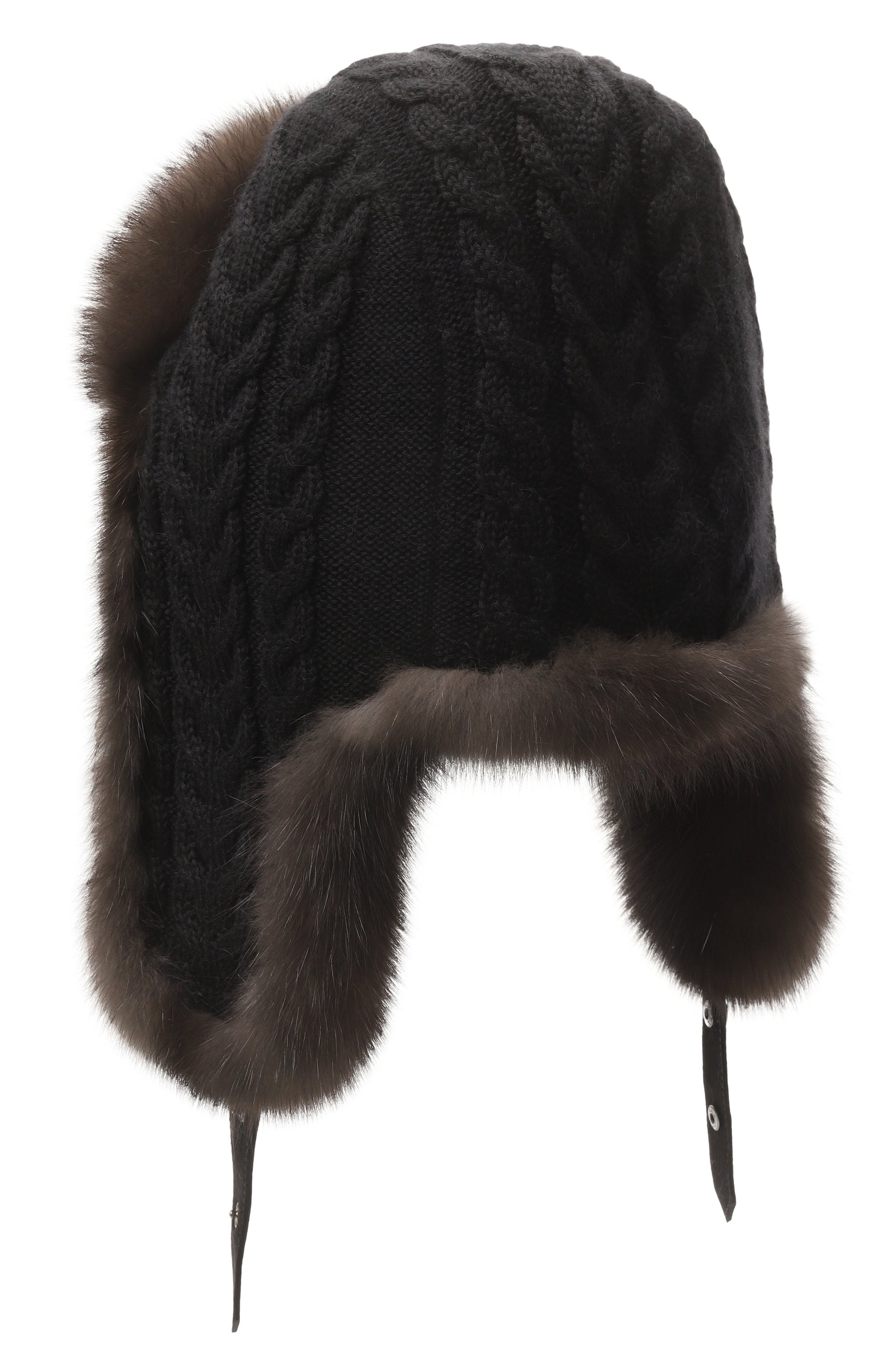 Кашемировая шапка-ушанка с мехом соболя BLACK SABLE, арт. BS-FHK-EB, фото 2
