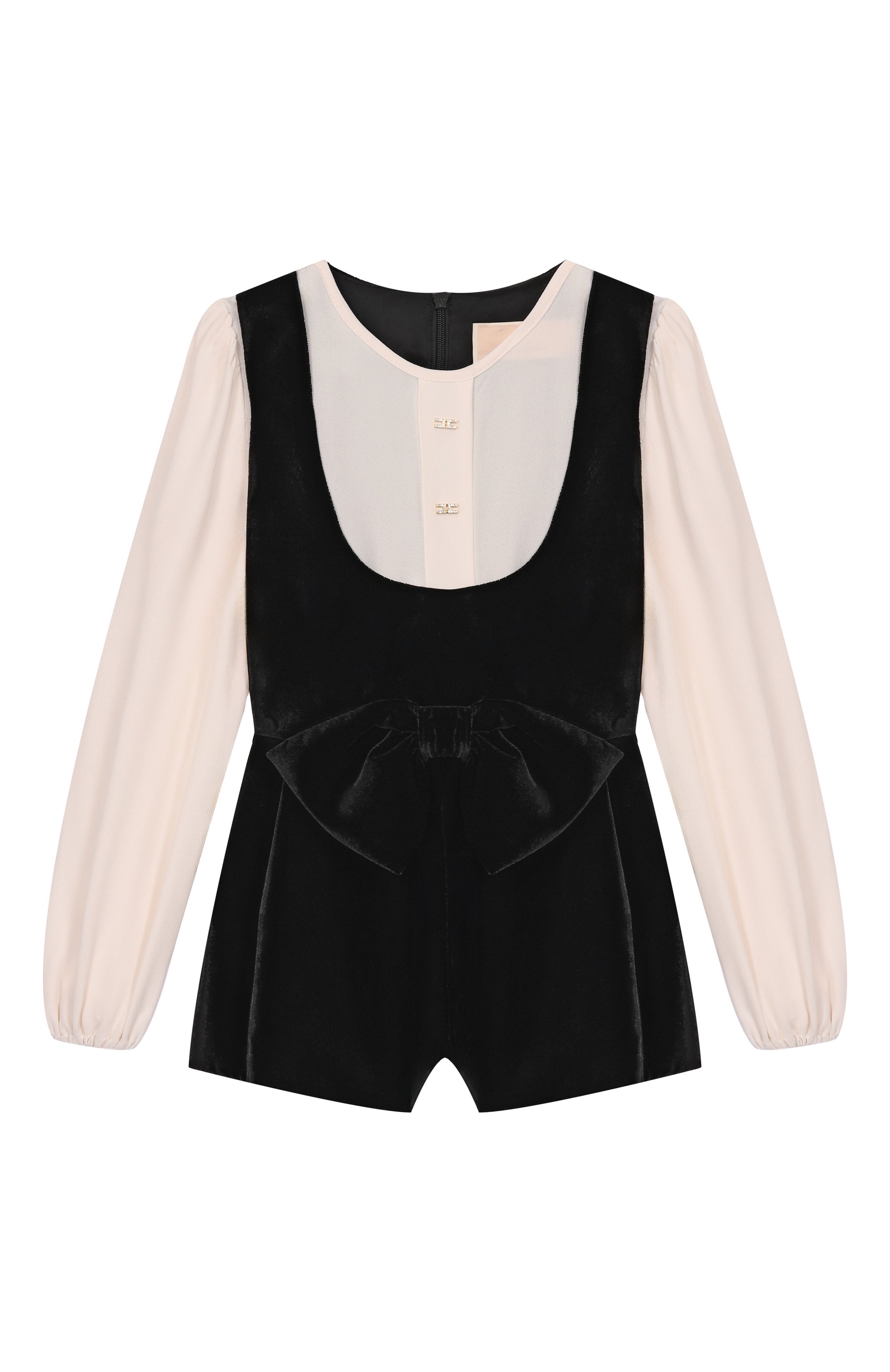 Бархатный комбинезон ELISABETTA FRANCHI LA MIA BAMBINA черно-белого цвета по цене 46800 руб., арт. EFTA1120/VE018/6-8, фото 1 Бархатный комбинезон ELISABETTA FRANCHI LA MIA BAMBINA, арт. EFTA1120/VE018/6-8, фото 1