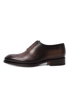 Мужские кожаные оксфорды SANTONI темно-коричневого цвета, арт. MCCG18542MC8HFUL | Фото 4 (Материал внешний: Натуральная кожа; Нос: Не проставлено; Материал внутренний: Натуральная кожа; Материал сплава: Проставлено; Мужское Кросс-КТ: Броги-обувь; Стили: Классический)