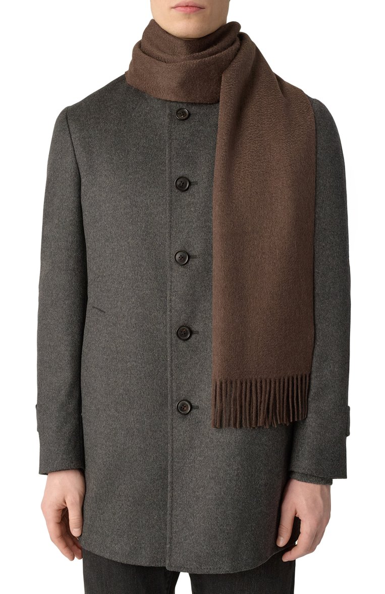 Мужской кашемировый шарф ZEGNA коричневого цвета, арт. 26N/Z8L41SA8 | Фото 2 (Материал: Текстиль, Шерсть, Кашемир; Нос: Не проставлено; Мужское Кросс-КТ: Шарфы - с бахромой; Кросс-КТ: кашемир)