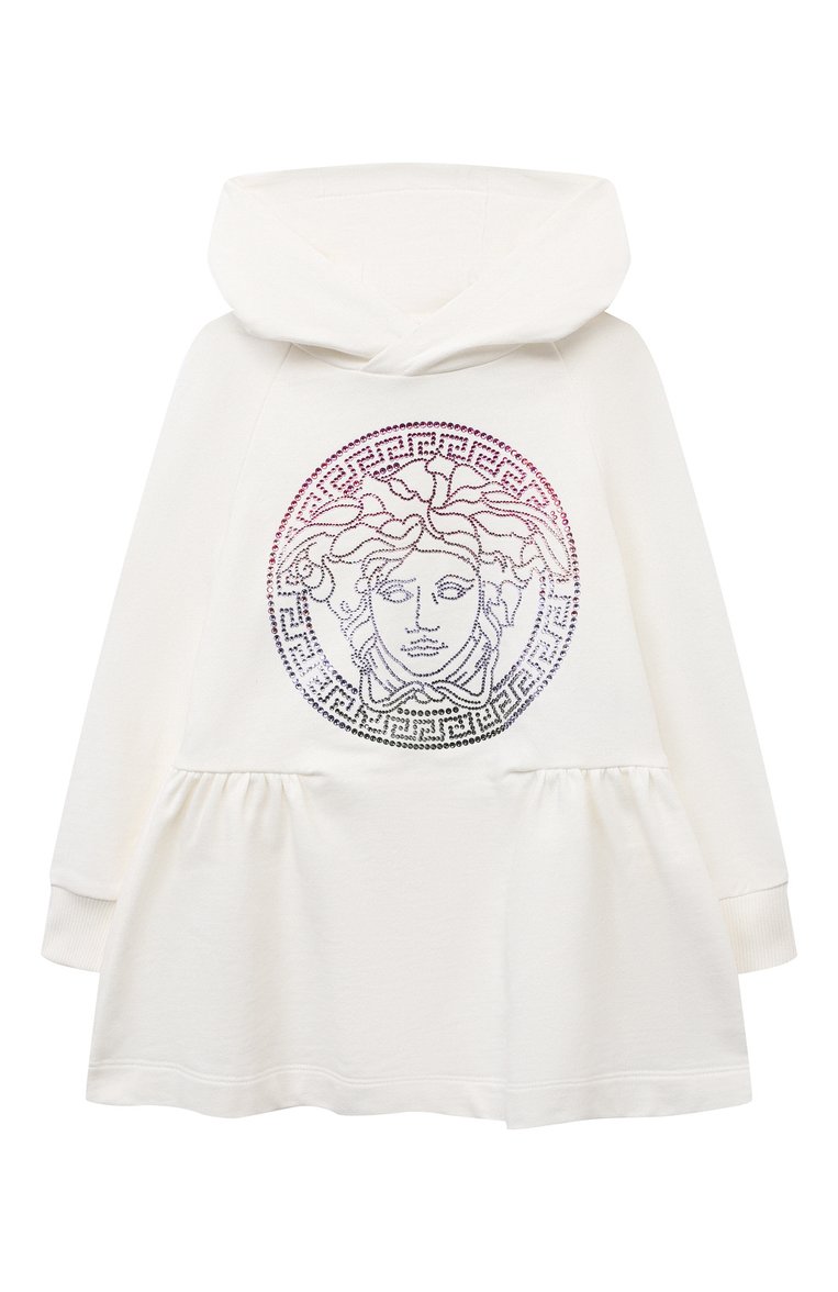Детское хлопковое платье VERSACE белого цвета, арт. 1000012/1A08365/4A-6A | Фото 1 (Материал внешний: Хлопок; Рукава: Длинные; Случай: Повседневный; Автоматизация ТО: Проставлено; Автоматизация состава: Проставлено)