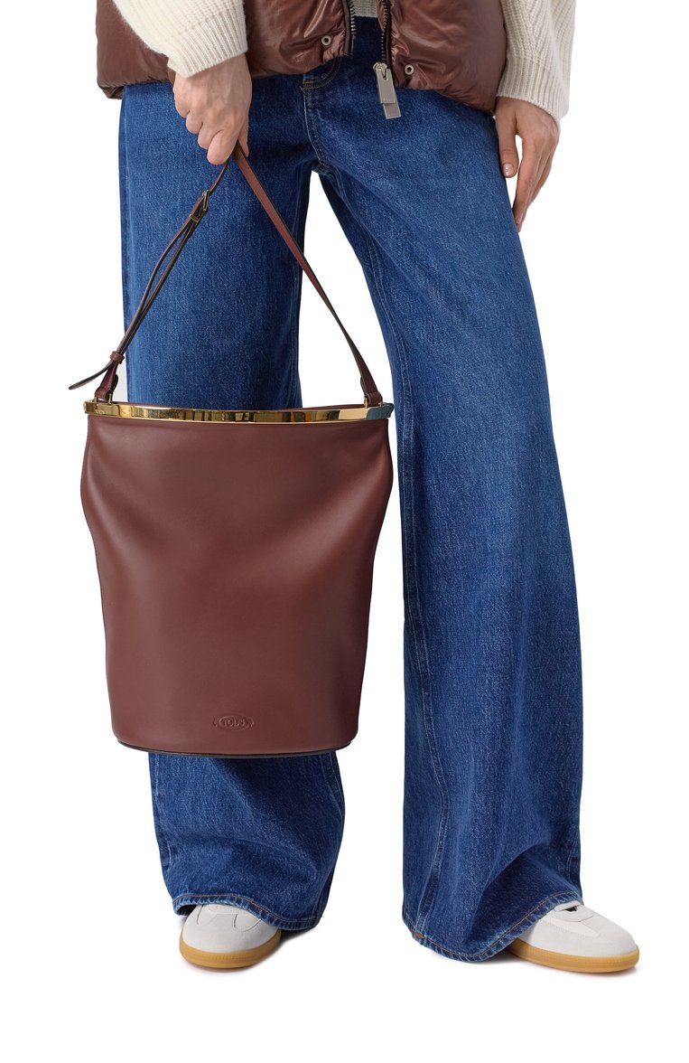 Женская сумка TOD’S темно-коричневого цвета, арт. XBWCRNK0200/UPP | Фото 2 (Размер: medium; Материал: Натуральная кожа)