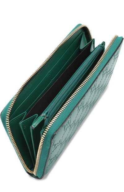Кожаный кошелек с тиснением signature на молнии GUCCI зеленого цвета по цене 56850 руб., арт. 410102/CWC1G, фото 3 Кожаный кошелек с тиснением signature на молнии GUCCI, арт. 410102/CWC1G, фото 3