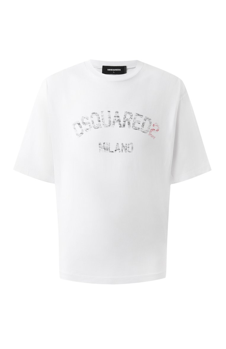 Мужская хлопковая футболка DSQUARED2 белого цвета, арт. S74GD1399/D20020 | Фото 1 (Рукава: 3/4; Длина (для топов): Стандартные; Драгоценные камни: Проставлено; Материал сплава: Проставлено; Стили: Кэжуэл; Принт: С принтом; Материал внешний: Хлопок; Мужское Кросс-КТ: Футболка-одежда; Кросс-КТ: Джерси)