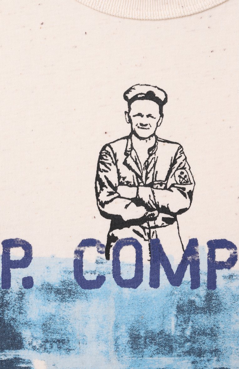 Детская хлопковая футболка C.P. COMPANY кремового цвета, арт. CUM00H/LAA41/4-8 | Фото 3 (Рукава: Короткие; Мальчики Кросс-КТ: Футболка-одежда; Материал внешний: Хлопок; Ростовка одежда: 4 года | 104 см, 8 лет | 128 см, 6 лет | 116 см)