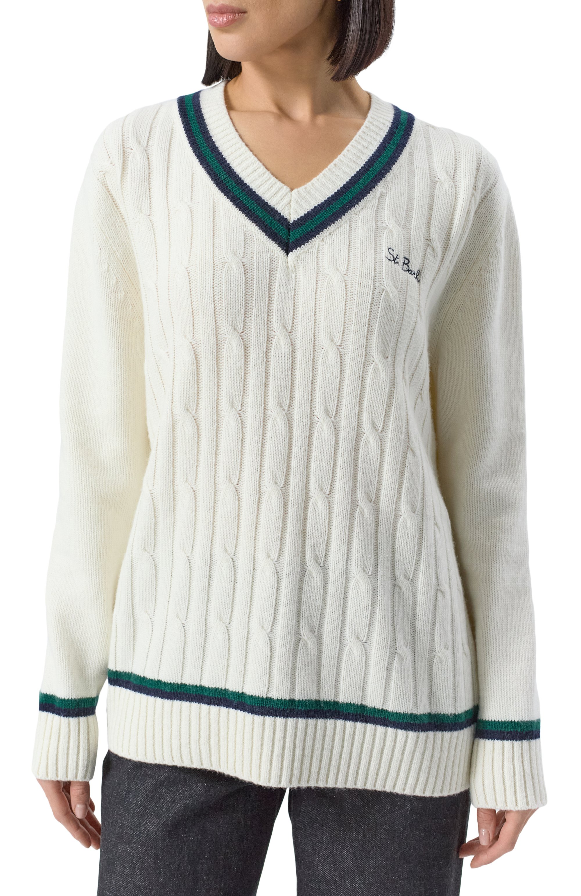 Пуловер из шерсти и вискозы MC2 SAINT BARTH кремового цвета по цене 20800 руб., арт. R0GER W/03090G, фото 3 Пуловер из шерсти и вискозы MC2 SAINT BARTH, арт. R0GER W/03090G, фото 3