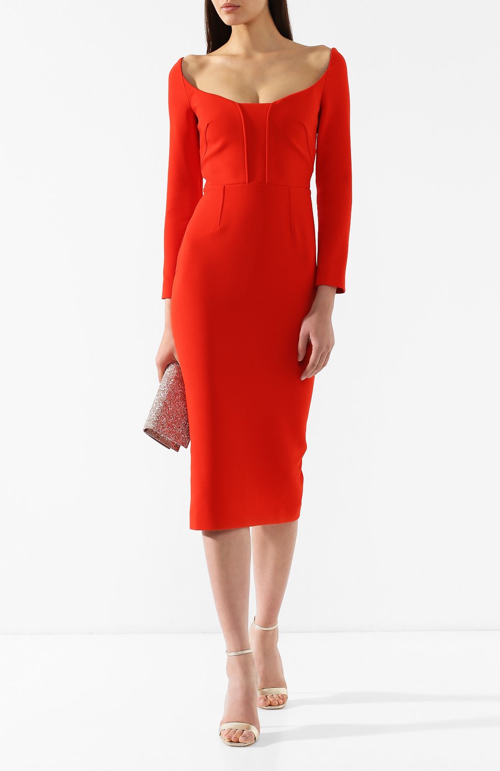 Приталенное платье-миди ROLAND MOURET красного цвета по цене 130500 руб., арт. PS19/S0510/F2196, фото 2 Приталенное платье-миди ROLAND MOURET, арт. PS19/S0510/F2196, фото 2
