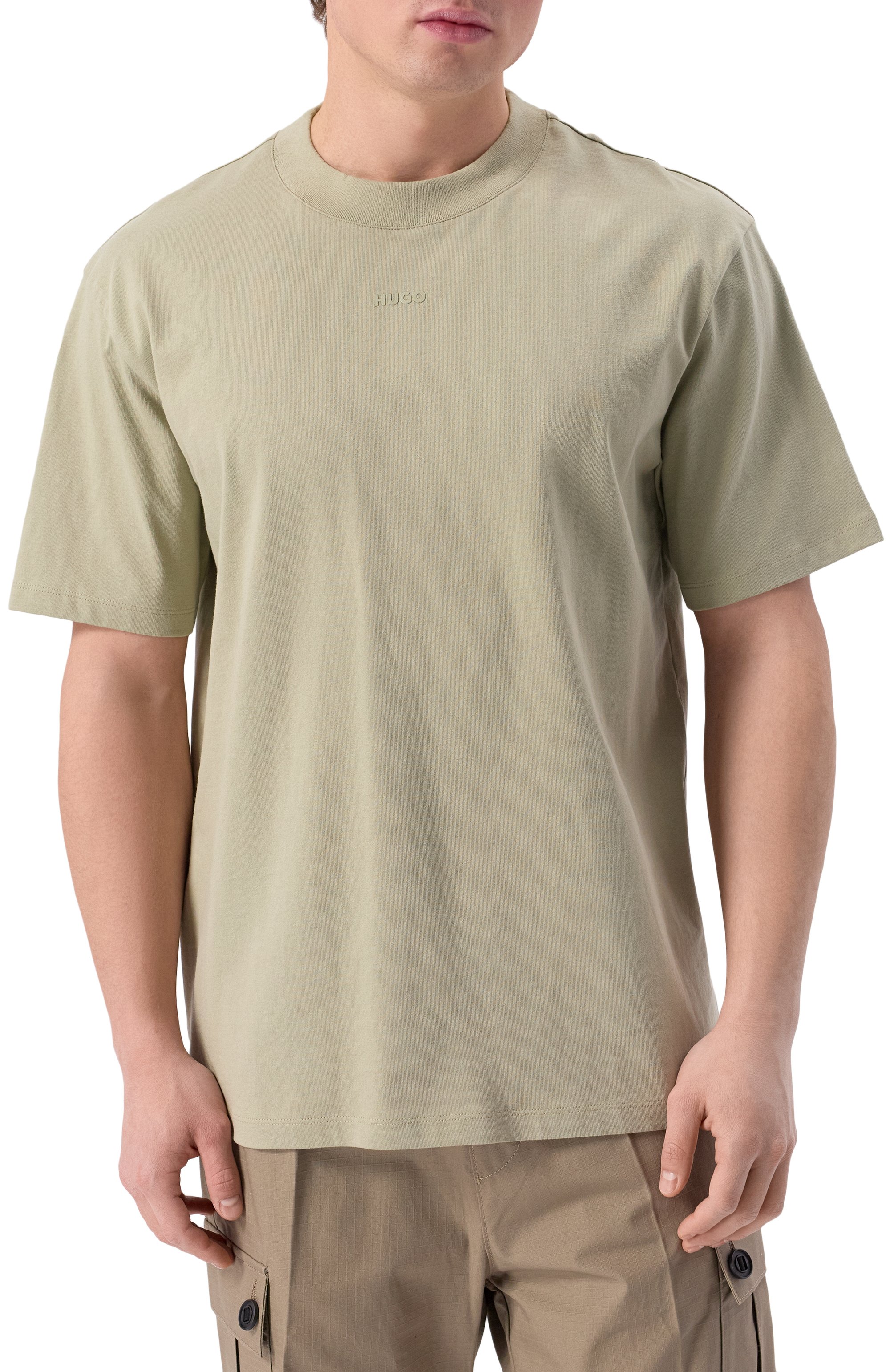 Хлопковая футболка HUGO светло-зеленого цвета по цене 7490 руб., арт. 50488330, фото 3 Хлопковая футболка HUGO, арт. 50488330, фото 3