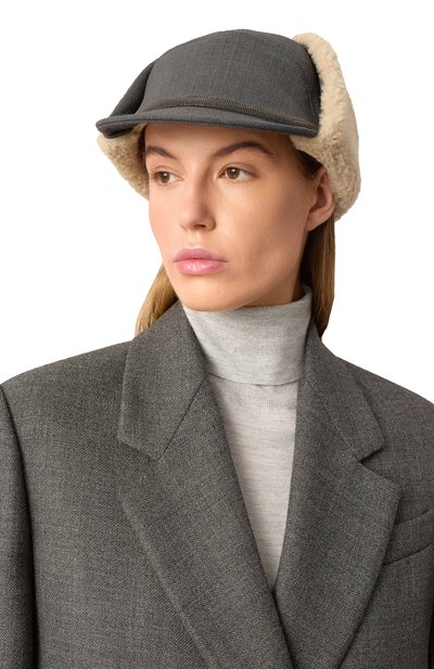Шерстяная шапка-ушанка BRUNELLO CUCINELLI темно-серого цвета по цене 120500 руб., арт. MCAP90024, фото 2 Шерстяная шапка-ушанка BRUNELLO CUCINELLI, арт. MCAP90024, фото 2