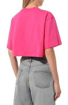 Женская хлопковая футболка MSGM фуксия цвета, арт. 3641MDM100/247002 | Фото 4 (Длина (для топов): Укороченные; Драгоценные камни: Проставлено; Рукава: Короткие; Материал сплава: Проставлено; Материал внешний: Хлопок; Принт: С принтом; Стили: Спорт-шик)