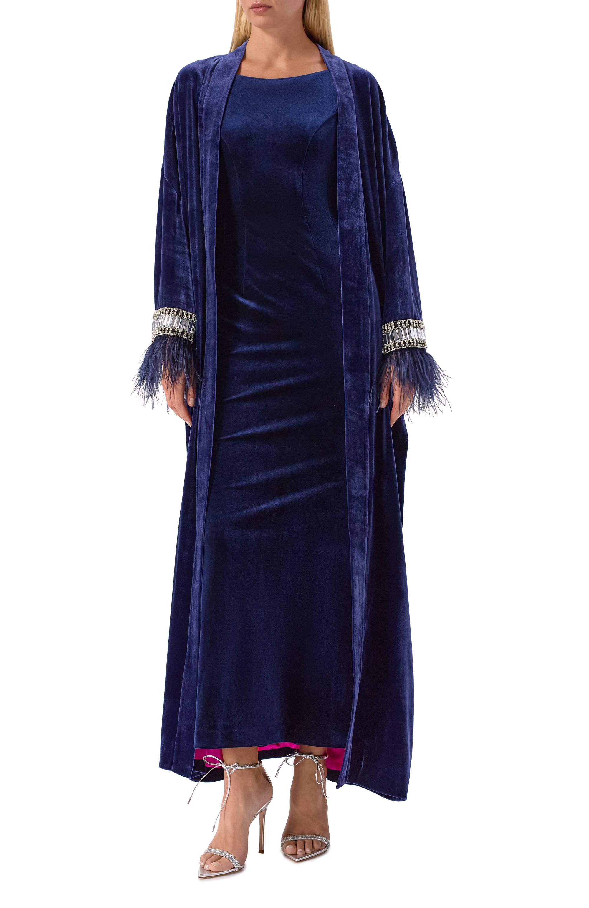 Бархатное пальто с отделкой перьями YANINA, арт. T-3102, фото 2