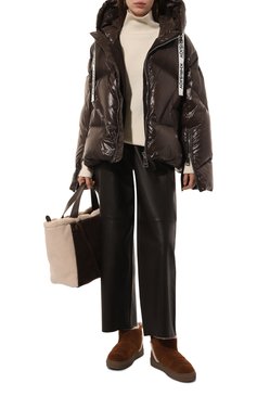 Женские замшевые полусапоги shearling slip-in INUIKII коричневого цвета, арт. 75202-010 | Фото 2 (Материал утеплителя: Натуральный мех; Подошва: Платформа; Драгоценные камни: Проставлено; Материал внешний: Натуральная кожа, Замша; Материал сплава: Проставлено; Кросс-КТ: у�гги; Высота голенища: Низкие)