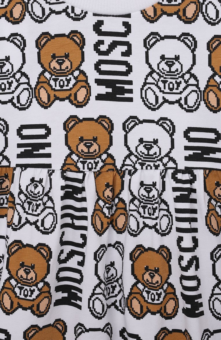 Детское хлопковое платье MOSCHINO белого цвета, арт. HDV0BI/LBB89/10A-14A | Фото 3 (Материал внешний: Хлопок; Девочки Кросс-КТ: Платье-одежда; Случай: Повседневный; Региональные ограничения белый список (Axapta Mercury): Не проставлено; Нос: Не проставлено; Рукава: Без рукавов; Ростовка одежда: 10 - 11 лет | 140 - 146см, 12 лет | 152 см, 13 - 15 лет | 158 см)