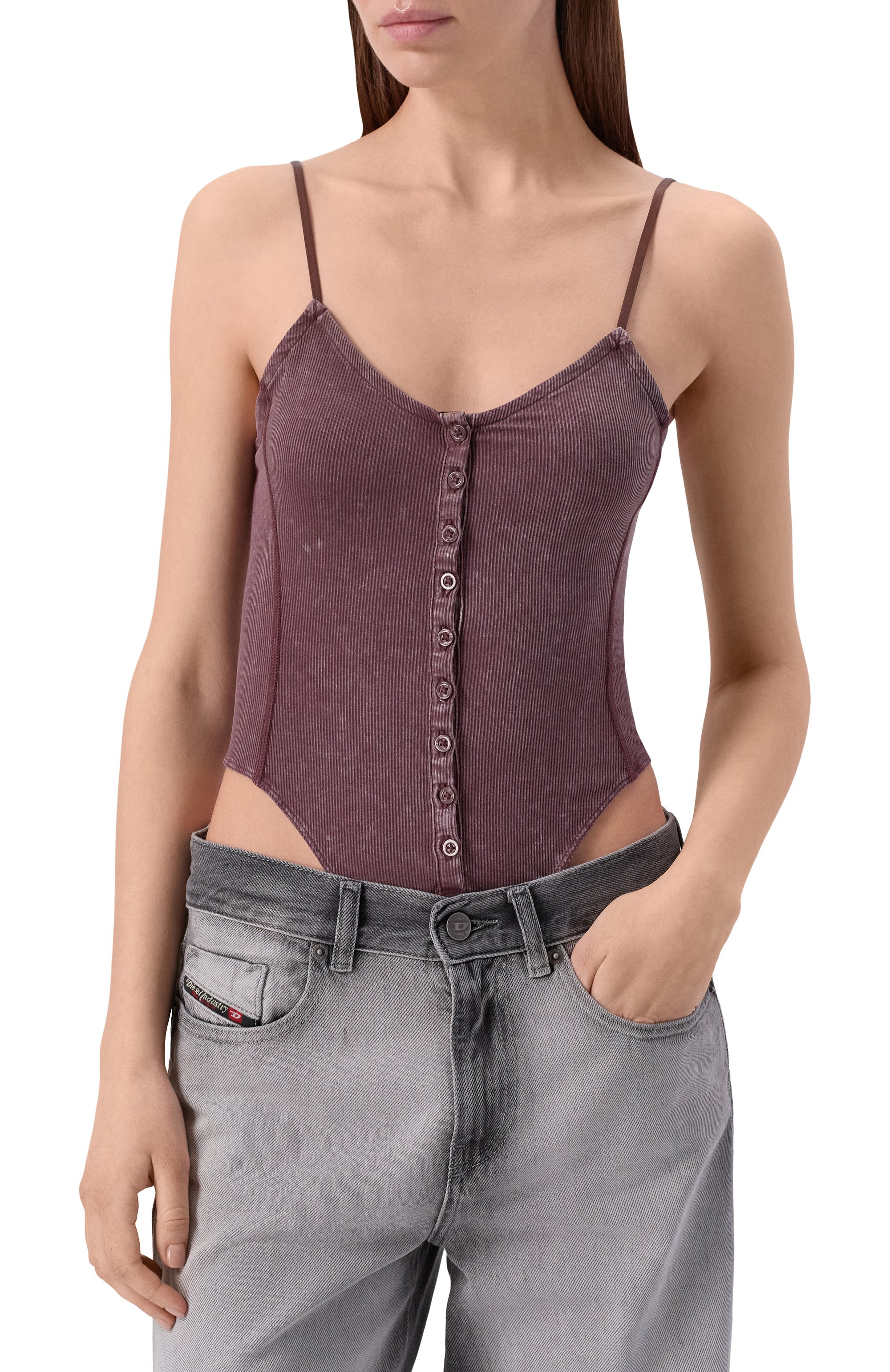 Боди из вискозы DIESEL коричневого цвета по цене 14250 руб., арт. A20360/0DCCQ, фото 3 Боди из вискозы DIESEL, арт. A20360/0DCCQ, фото 3