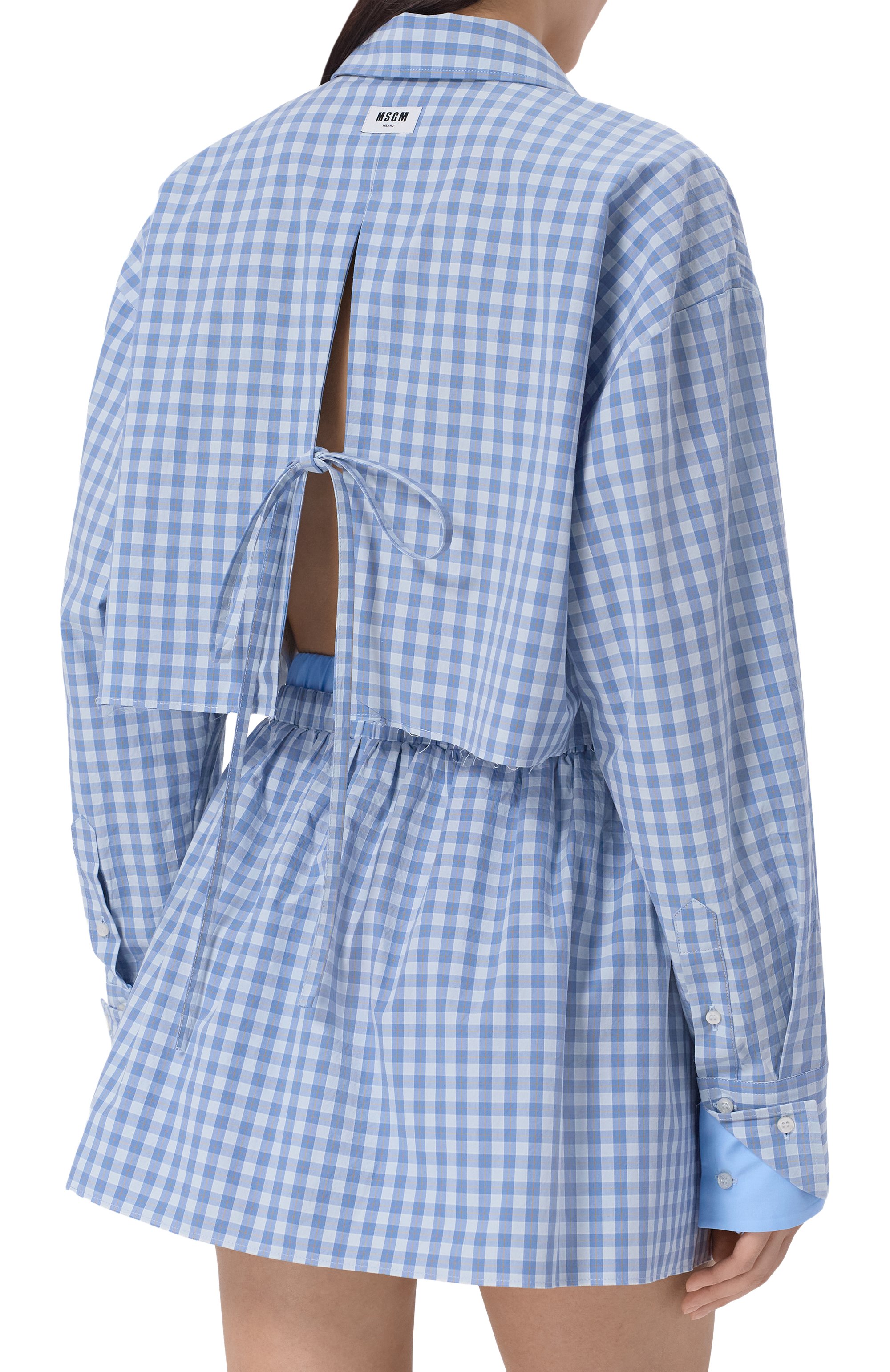 Хлопковая рубашка MSGM голубого цвета по цене 39050 руб., арт. 4041MDE12Y/267108, фото 4 Хлопковая рубашка MSGM, арт. 4041MDE12Y/267108, фото 4