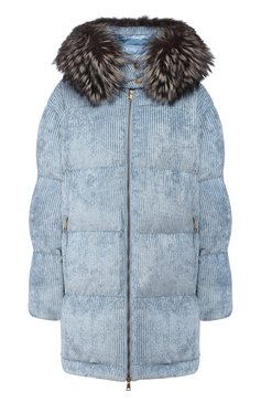 Женский вельветовый пуховик MONCLER голубого цвета, арт. D2-093-49907-20-549UA | Фото 1 (Материал внешний: Хлопок, Вискоза; Материал подклада: Синтетический материал; Рукава: Длинные; Материал утеплителя: Пух и перо; Длина (верхняя одежда): До середины бедра; Кросс-КТ: Пуховик; Материал сплава: Проставлено; Драгоценные камни: Проставлено; Ювелирные украшения: Назначено)