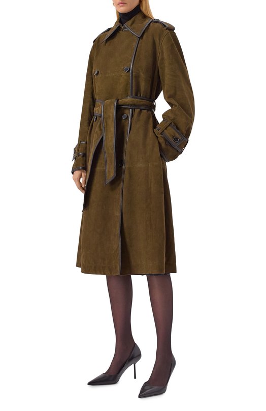 Замшевый тренч Nina Ricci 25AUMA015/G00022 Хаки  25AUMA015/G00022 Фото 3