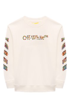 Детский хлопковый свитшот OFF-WHITE молочного цвета, арт. 0BBA001S24FLE004/4-10 | Фото 1 (Рукава: Длинные; Материал сплава: Проставлено; Материал внешний: Хлопок; Драгоценные камни: Проставлено; Мальчики Кросс-КТ: Свитшот-одежда; Ростовка одежда: 4 года | 104 см, 6 лет | 116 см, 8 лет | 128 см, 10 - 11 лет | 140 - 146см)