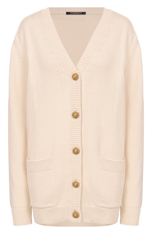 Кардиган из хлопка и кашемира Balmain GF0K0003/KJ83 Бежевый GF0K0003/KJ83