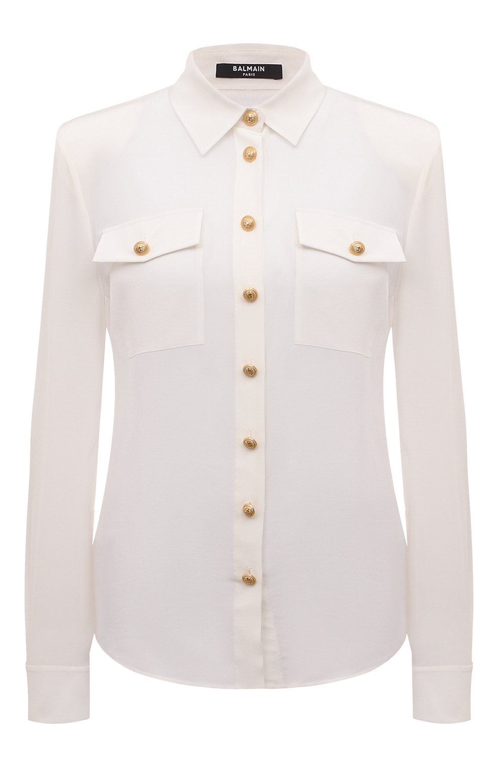 Шелковая рубашка BALMAIN молочного цвета по цене 99000 руб., арт. AF0HS050SB66, фото 1 Шелковая рубашка BALMAIN, арт. AF0HS050SB66, фото 1