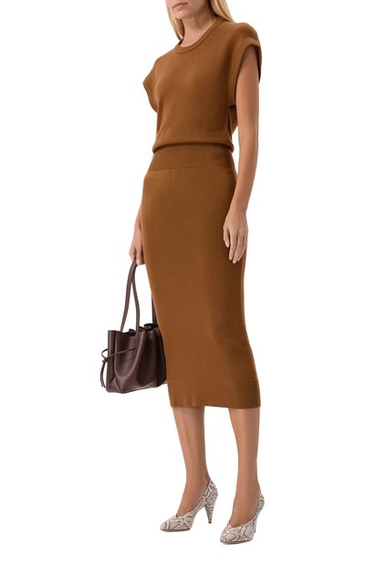 Шерстяное платье YUZEFI коричневого цвета по цене 49950 руб., арт. ZIBA-DRAPE BACK DRESS_001, фото 2 Шерстяное платье YUZEFI, арт. ZIBA-DRAPE BACK DRESS_001, фото 2
