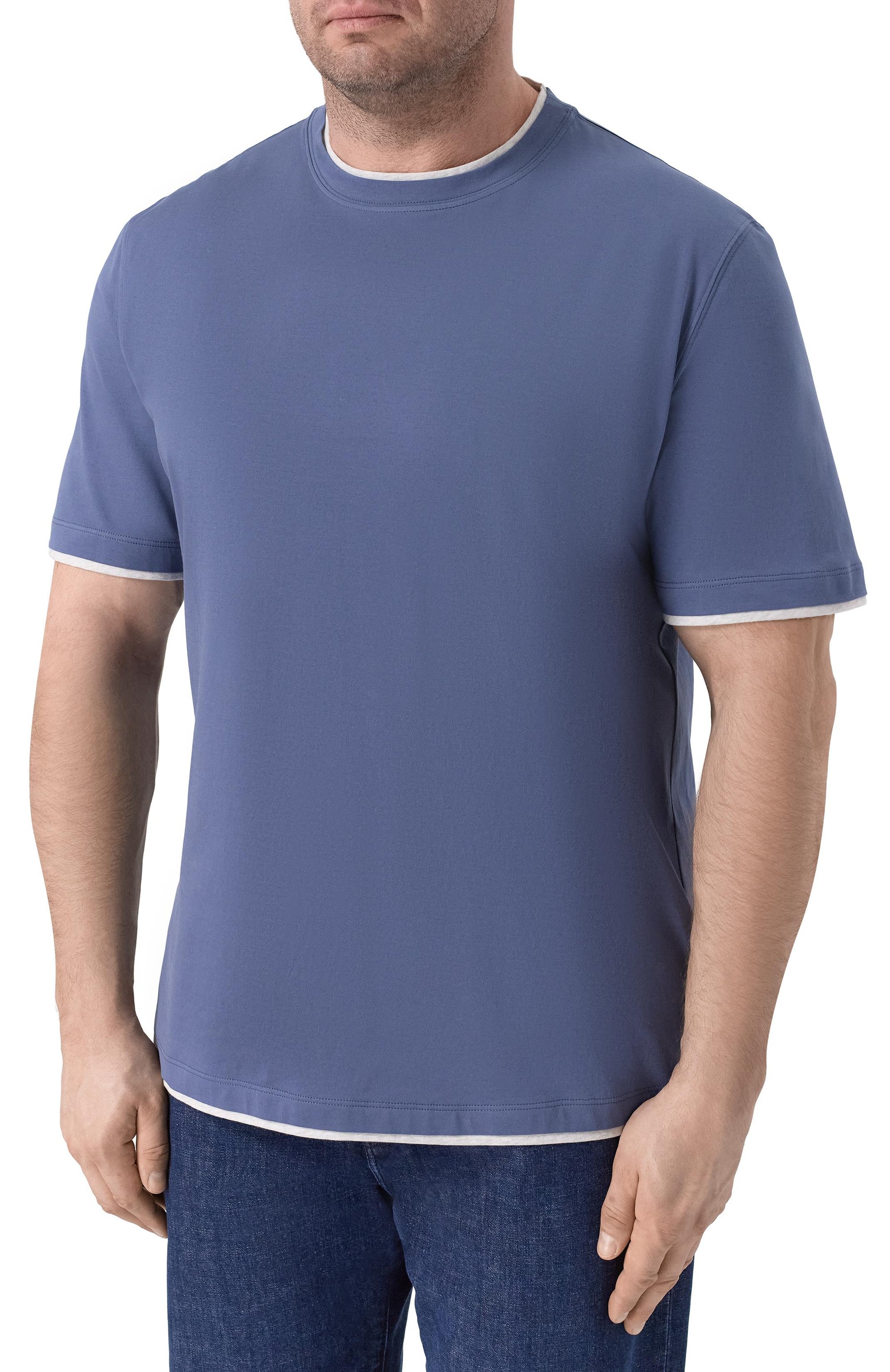 Хлопковая футболка BRUNELLO CUCINELLI синего цвета по цене 57900 руб., арт. M0B137427W, фото 3 Хлопковая футболка BRUNELLO CUCINELLI, арт. M0B137427W, фото 3