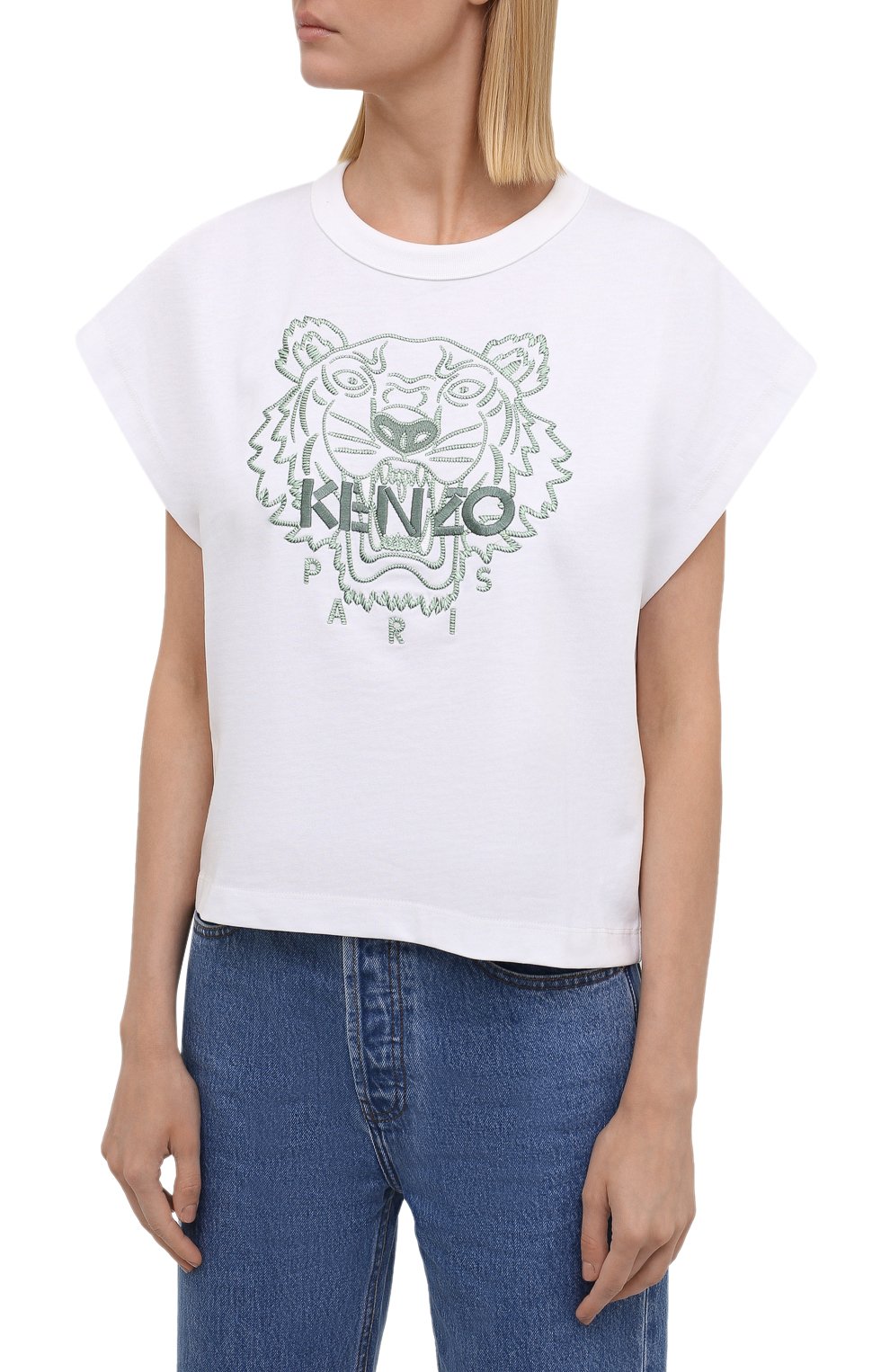 Хлопковая футболка KENZO белого цвета по цене 12100 руб., арт. FB62TS6454YF, фото 3 Хлопковая футболка KENZO, арт. FB62TS6454YF, фото 3