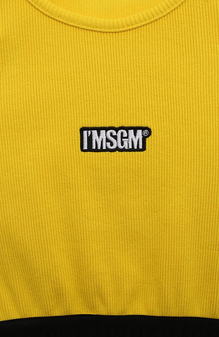 Детский хлопковый топ MSGM KIDS желтого цвета, арт. S4MSJGT0287 | Фото 3 (Девочки Кросс-КТ: Топ-спорт, топ-одежда; Рукава: Короткие; Материал сплава: Проставлено; Материал внешний: Хлопок; Драгоценные камни: Проставлено; Ростовка одежда: 6 лет | 116 см, 8 лет | 128 см, 10 - 11 лет | 140 - 146см, 12 лет | 152 см, 16 лет | 164 см)