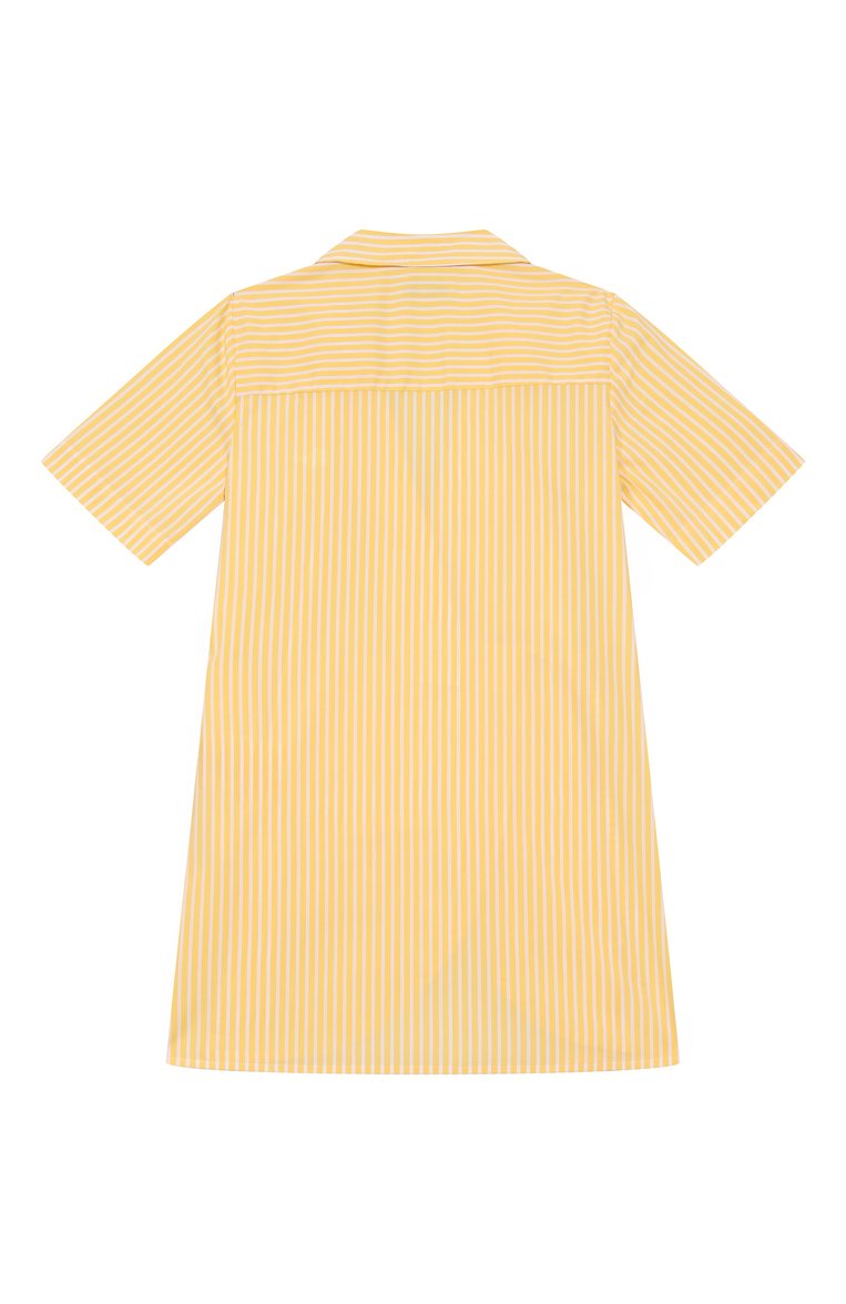 Детское хлопковое платье-рубашка MSGM KIDS желтого цвета, арт. S5MSJGDR130 | Фото 2 (Рукава: Короткие; Материал внешний: Хлопок; Случай: Повседневный; Девочки Кросс-КТ: Платье-одежда; Автоматизация ТО: Проставлено; Автоматизация состава: Проставлено; Ростовка одежда: 12 лет | 152 см, 8 лет | 128 см, 6 лет | 116 см, 10 - 11 лет | 140 - 146см, 16 лет | 164 см)