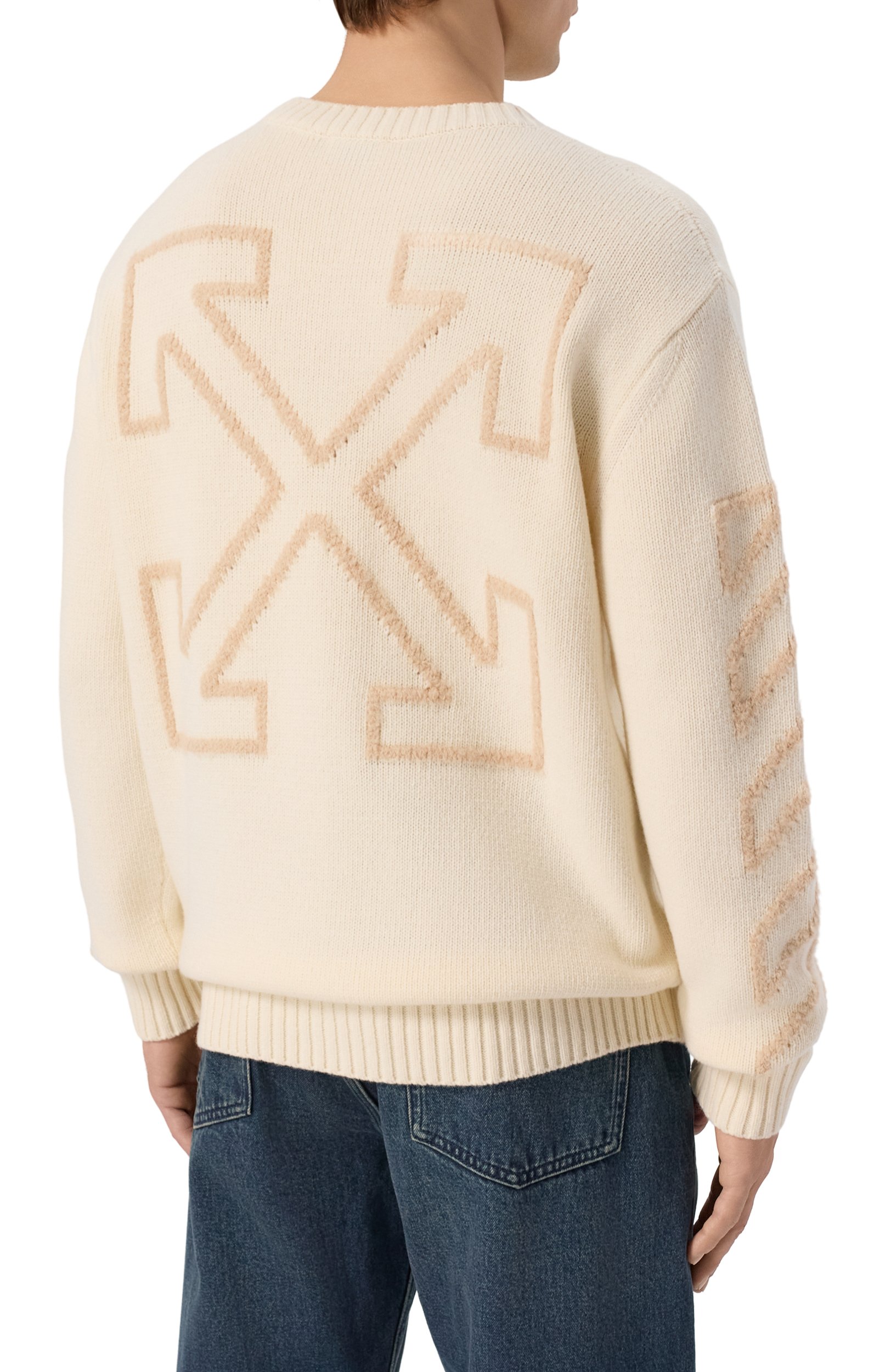 Шерстяной свитер OFF-WHITE кремового цвета по цене 93700 руб., арт. 0MHE087F26KNI0011, фото 4 Шерстяной свитер OFF-WHITE, арт. 0MHE087F26KNI0011, фото 4
