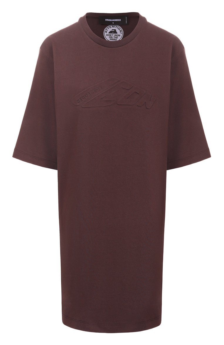 Женское хлопковое платье DSQUARED2 коричневого цвета, арт. S80CT0046/D20033 | Фото 1 (Длина Ж (юбки, платья, шорты): Мини; Рукава: Короткие; Материал внешний: Хлопок; Женское Кросс-КТ: Платье-одежда; Случай: Повседневный; Стили: Гранж)