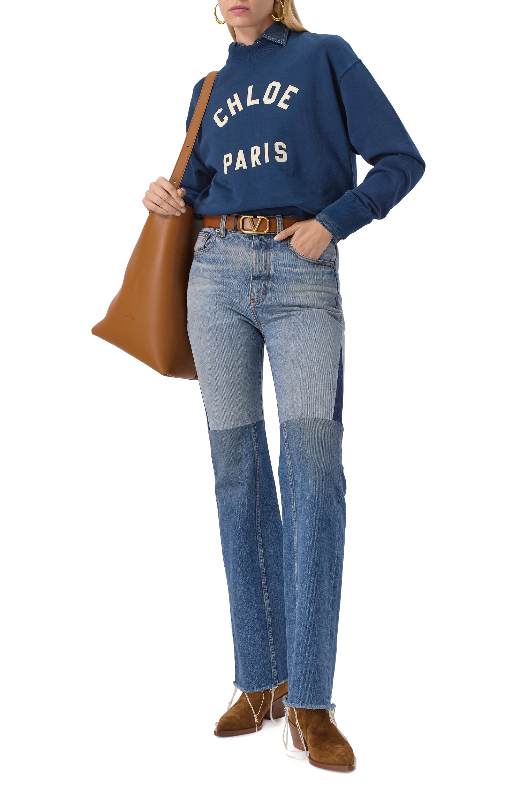 Хлопковый свитшот CHLOÉ темно-синего цвета по цене 110500 руб., арт. CH24AJH12192, фото 2 Хлопковый свитшот CHLOÉ, арт. CH24AJH12192, фото 2