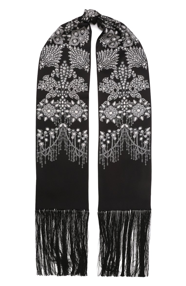 Женский шелковый шарф ALEXANDER MCQUEEN черно-белого цвета, арт. 757239/3011Q | Фото 1 (Нос: Не проставлено; Материал: Текстиль, Шелк)