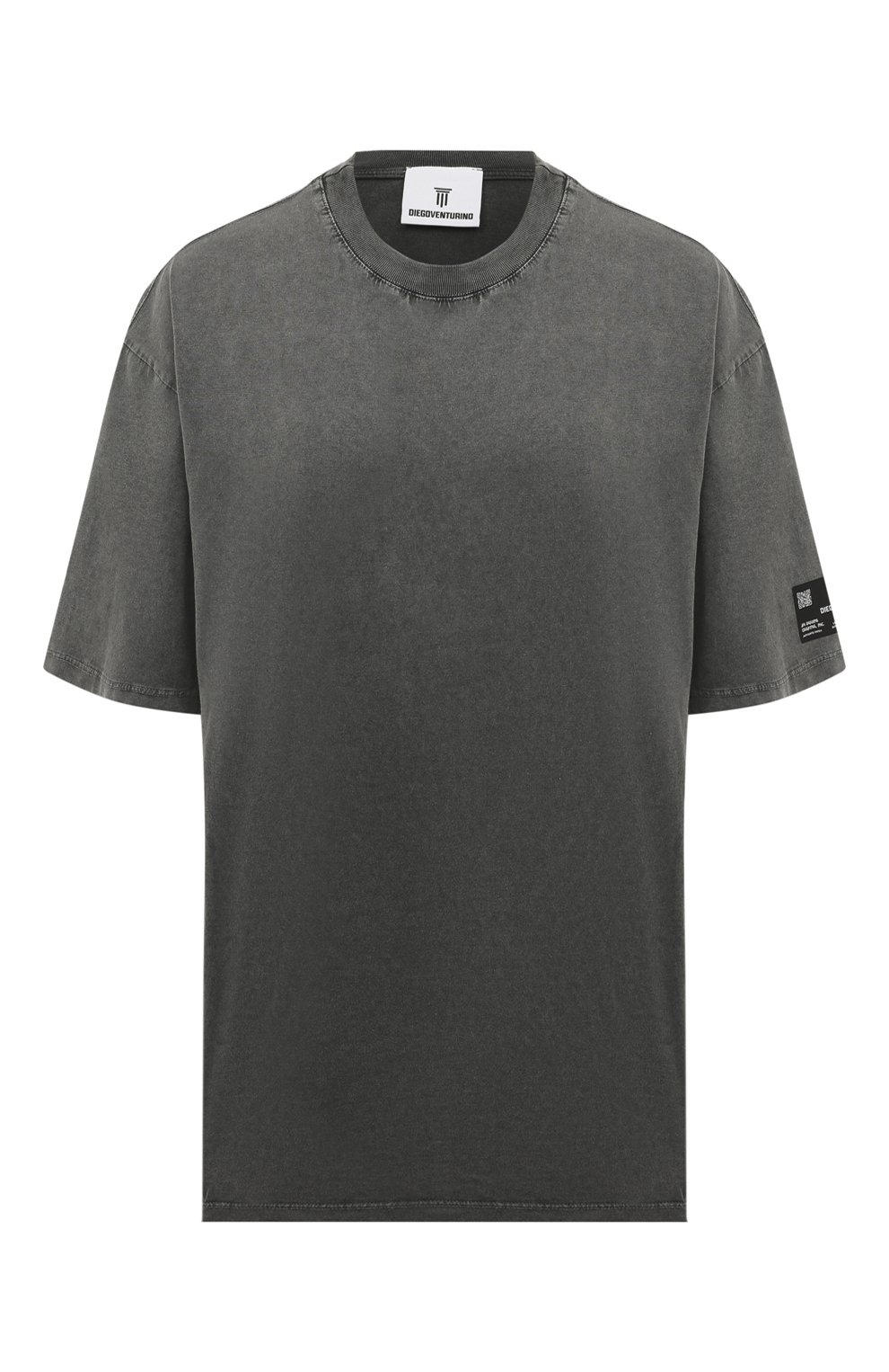 Хлопковая футболка DIEGO VENTURINO темно-серого цвета по цене 16400 руб., арт. FW22-DV TS0 PATCH_WMN, фото 1 Хлопковая футболка DIEGO VENTURINO, арт. FW22-DV TS0 PATCH_WMN, фото 1