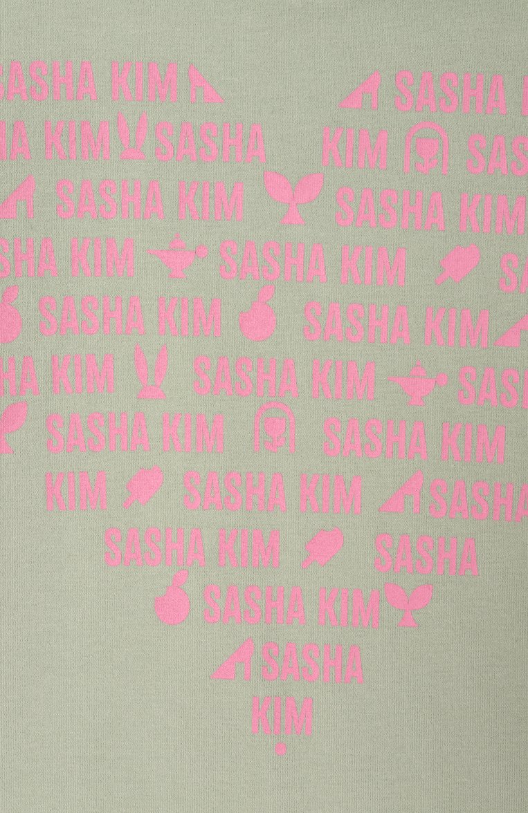 Детская хлопковая футболка SASHA KIM светло-зеленого цвета, арт. УТ-00000620 | Фото 3 (Рукава: Короткие; Материал внешний: Хлопок; Девочки Кросс-КТ: футболка-одежда; Ростовка одежда: 7 лет | 122 см, 9 лет | 134 см)