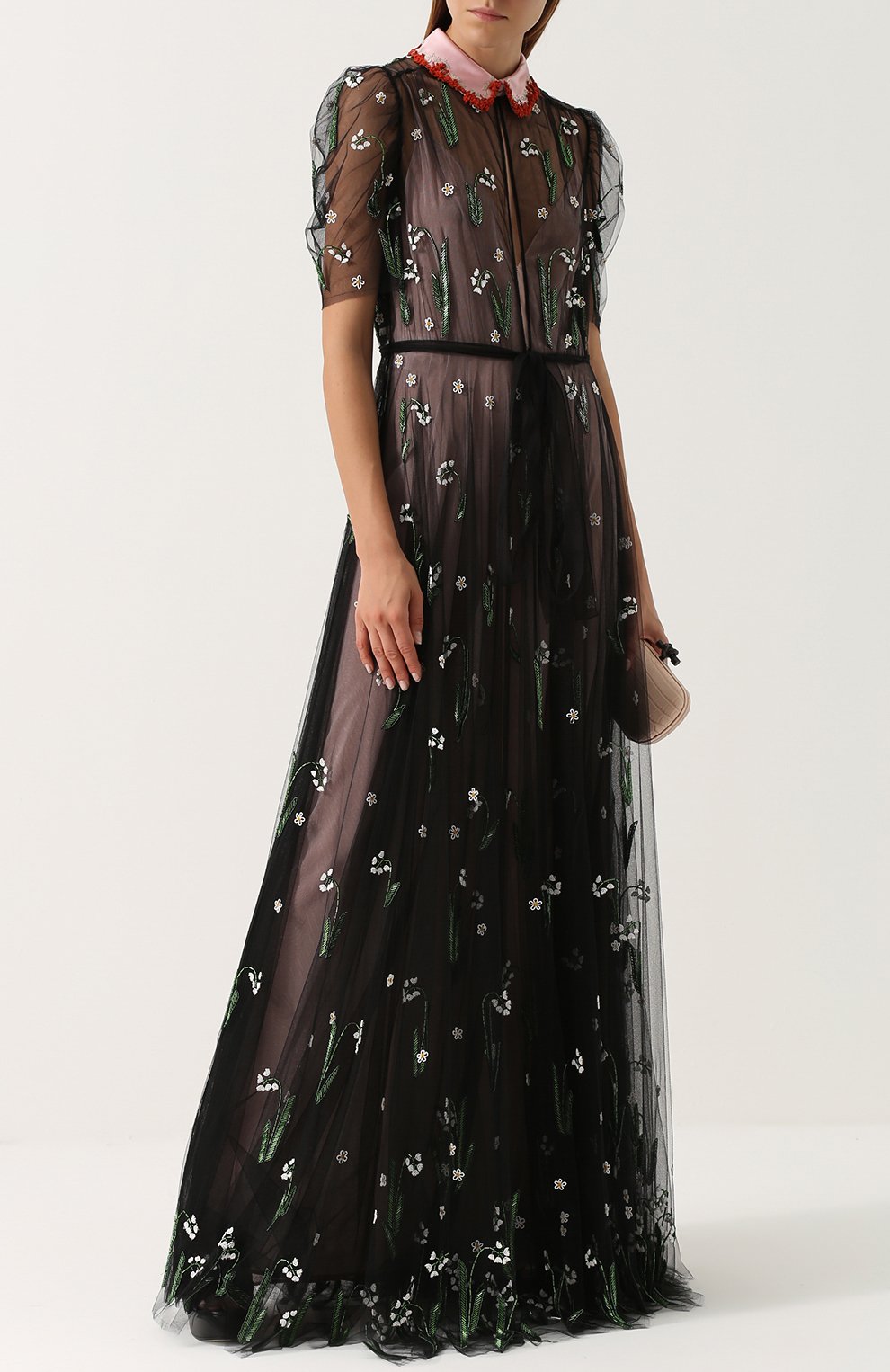 Приталенное прозрачное платье-макси с коротким рукавом VALENTINO, арт. NB3VD646/1ED, фото 2