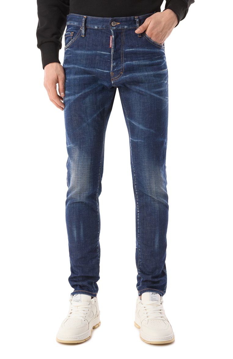 Мужские джинсы cool guy DSQUARED2 темно-синего цвета, арт. S74LB1315/S30342 | Фото 3 (Материал внешний: Хлопок, Деним; Длина (брюки, джинсы): Стандартные; Кросс-КТ: Деним; Детали: Делаве; Стили: Повседневный; Автоматизация ТО: Проставлено; Автоматизация состава: Проставлено; Силуэт М (брюки): Узкие)